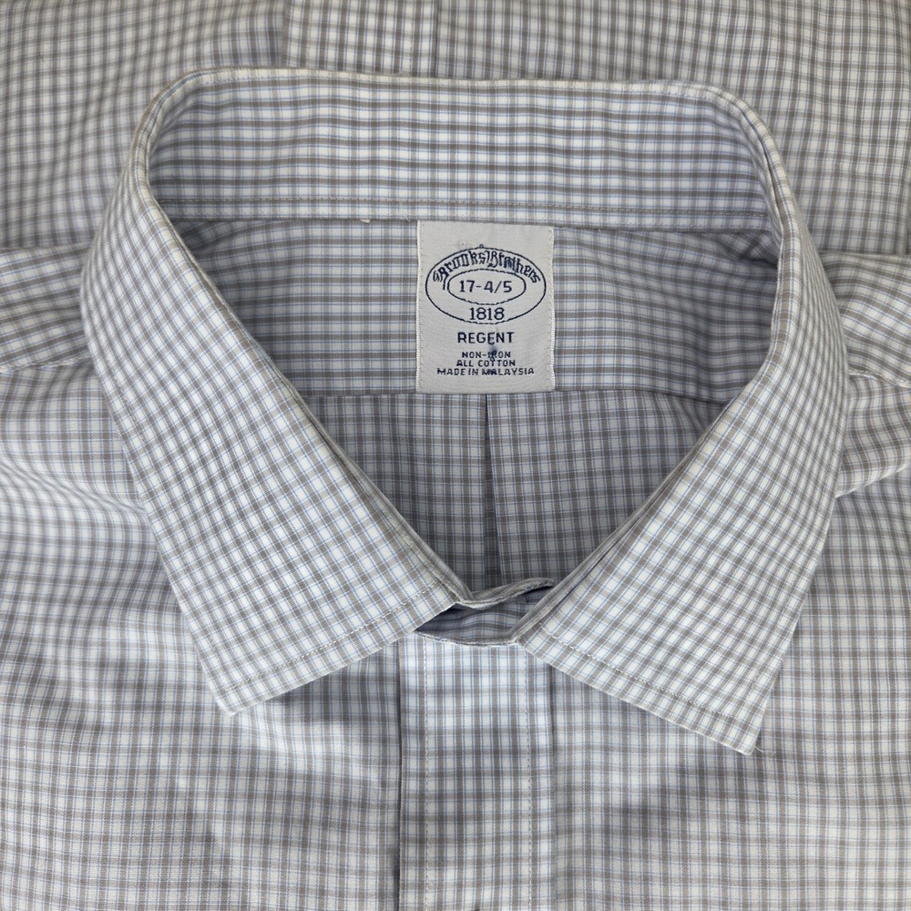 Brooks Brothers 1818 Regent Dress Shirt 17 4/5 Blue Gray Gingham Non-Iron Cotton
